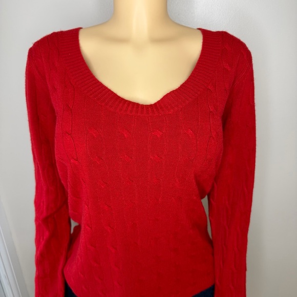 New York & Company Red Crew Neck Cable Knit Sweater XL Soft Cozy Pullover - Picture 2 of 9